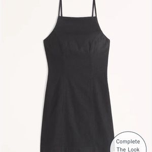 Linen-Blend Boatneck Low Back Mini Dress